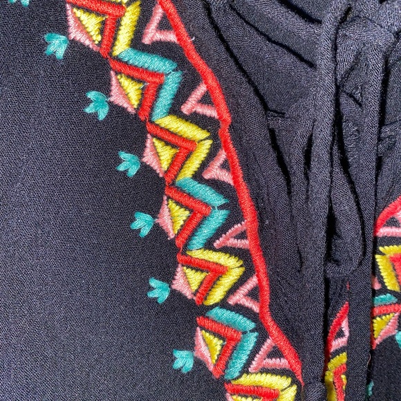 Francesca’s embroidered rayon dress, swimsuit cover up, tassel fringe, Small - Picture 4 of 9